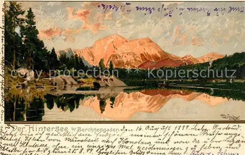 AK / Ansichtskarte Berchtesgaden Hintersee Alpen Wasserspiegelung Kuenstlerkarte Berchtesgaden