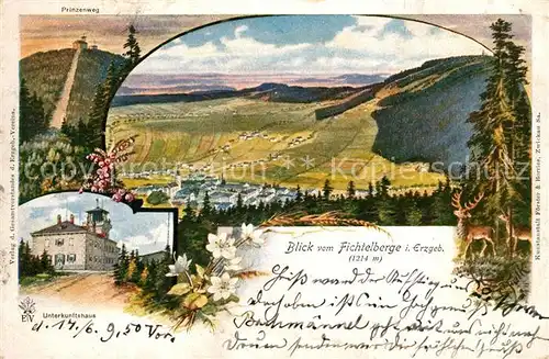 AK / Ansichtskarte Oberwiesenthal_Erzgebirge Panorama Blick vom Fichtelberg Prinzenweg Unterkunftshaus Oberwiesenthal Erzgebirge