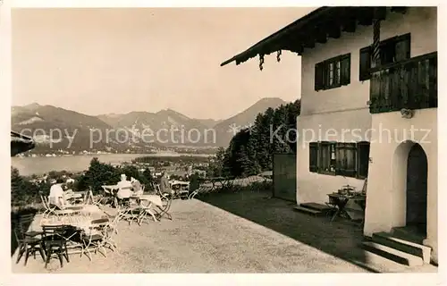 AK / Ansichtskarte Bad_Wiessee Berggasthaus Cafe Freihaus Terrasse Tegernsee Alpenblick Bad_Wiessee