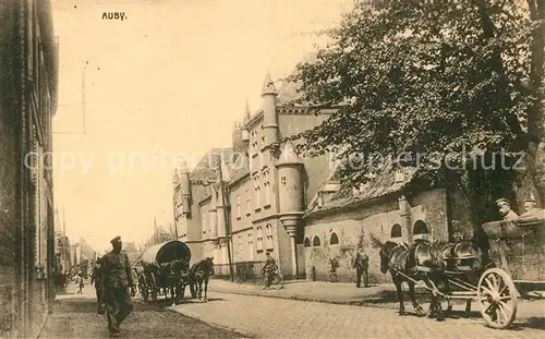 AK / Ansichtskarte Auby_Nord Strassenpartie Pferdefuhrwerke Auby_Nord