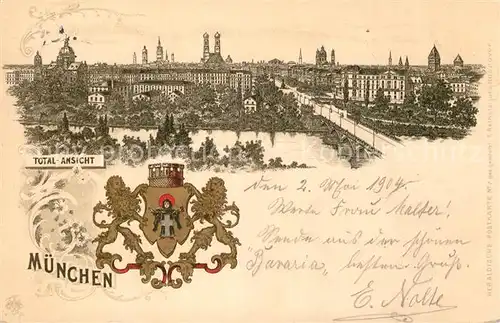 AK / Ansichtskarte Muenchen Totalansicht Isarbruecke Wappen Litho Muenchen