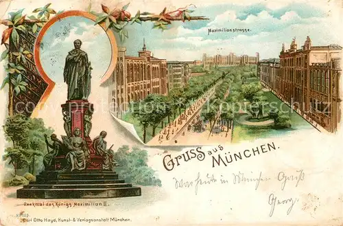 AK / Ansichtskarte Muenchen Denkmal Koenig Maximilian II Maximilanstrasse Litho Muenchen