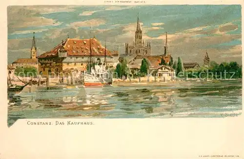 AK / Ansichtskarte Konstanz_Bodensee Kaufhaus Ansicht vom See aus Kuenstlerkarte Konstanz_Bodensee