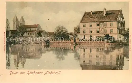 AK / Ansichtskarte Niederzell_Reichenau Ansicht mit Kirche vom Bodensee aus gesehen Niederzell Reichenau
