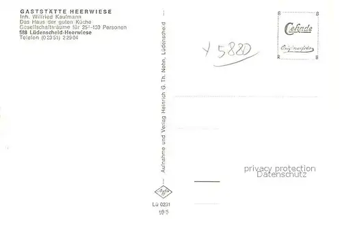 AK / Ansichtskarte Heerwiese_Luedenscheid Gaststaette Heerwiese 