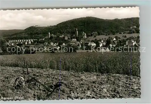 AK / Ansichtskarte Ramsen_Pfalz Blick ueber die Felder zum Ort Feldarbeit Egge Ramsen Pfalz