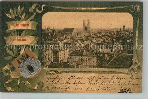 AK / Ansichtskarte Muenchen Stadtpanorama mit Frauenkirche Wappen Muenchen