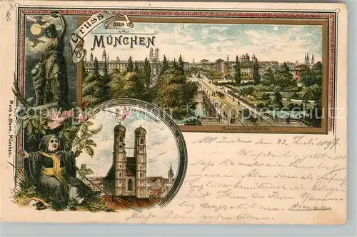 AK / Ansichtskarte Muenchen Stadtpanorama Isarbruecke Frauenkirche Litho Muenchen