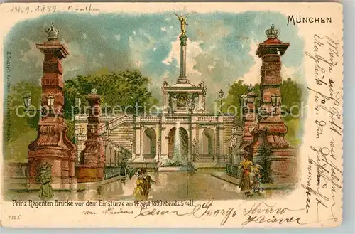 AK / Ansichtskarte Muenchen Prinzregetenbruecke vor dem Einsturz 14. September 1899 Litho Muenchen