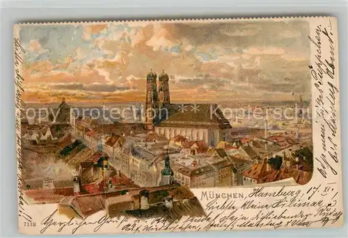 AK / Ansichtskarte Muenchen Stadtbild mit Frauenkirche Litho Muenchen