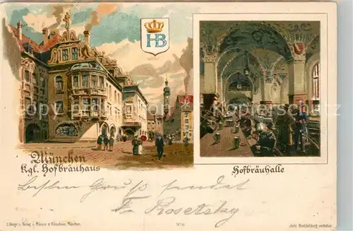 AK / Ansichtskarte Muenchen Koenigliches Hofbraeuhaus Hofbraeuhalle Litho Muenchen