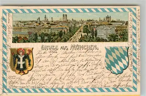 AK / Ansichtskarte Muenchen Stadtpanorama Wappen Litho Muenchen