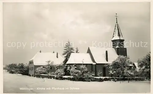 AK / Ansichtskarte Moettlingen Kirche Pfarrhaus im Schnee Winterlandschaft Moettlingen