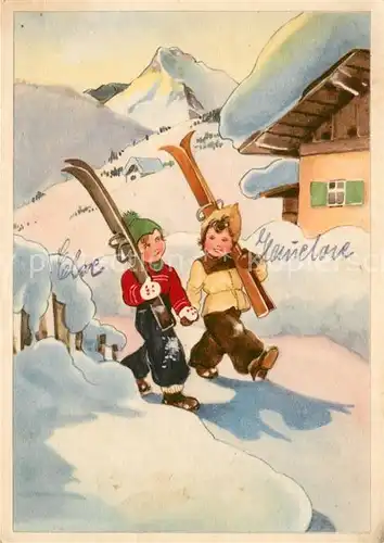 AK / Ansichtskarte Skifahren Kinder  Skifahren