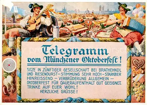 AK / Ansichtskarte Oktoberfest Muenchen Telegramm Gitarre Handharmonika  Oktoberfest