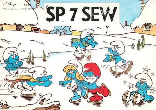 AK / Ansichtskarte Fernsehen_TV Schluempfe Schlittschuhlaufen Smurfy  Fernsehen TV