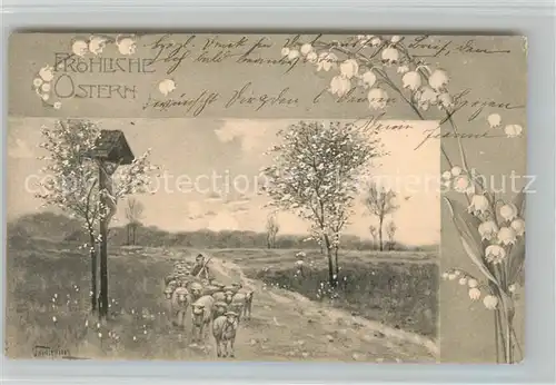 AK / Ansichtskarte Ostern_Easter_Paques Schafe Schaefer Maigloeckchen  Ostern_Easter_Paques