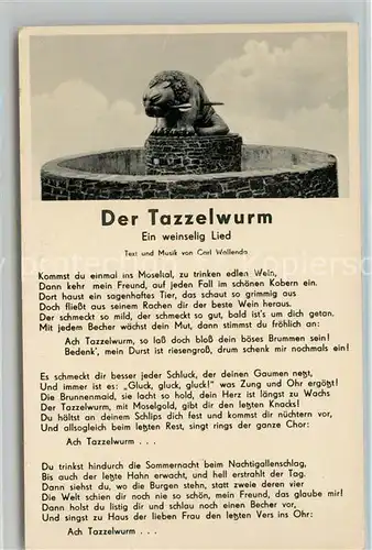 AK / Ansichtskarte Liederkarte Der Tazzelwurm  Liederkarte