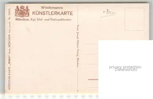 AK / Ansichtskarte Verlag_Wiedemann_WIRO_Nr. 2164 D Muenchen Hof  und Nationaltheater  Verlag_Wiedemann_WIRO_Nr.