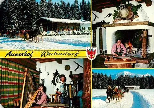 AK / Ansichtskarte Westendorf_Tirol Annerhof Pferdeschlitten Musikkapelle Westendorf_Tirol