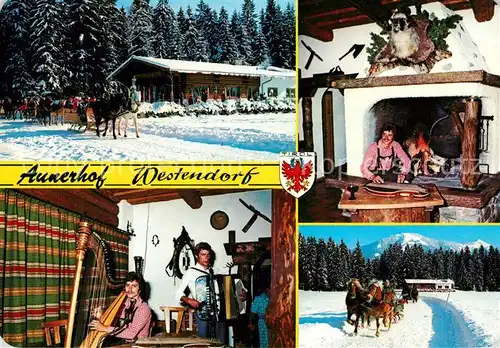 AK / Ansichtskarte Westendorf_Tirol Aunerhof Pferdeschlitten Musikkapelle Westendorf_Tirol