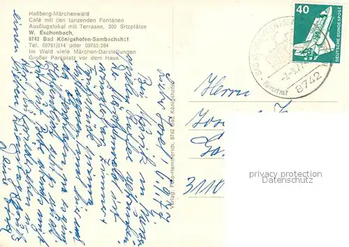 AK / Ansichtskarte Bad_Koenigshofen Wasserspiele Cafe Maerchenwald Bad_Koenigshofen