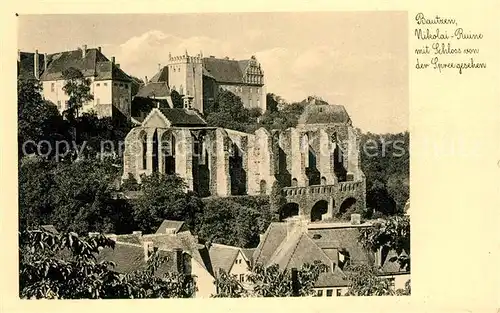 AK / Ansichtskarte Bautzen Nikolai Ruine mit Schloss von der Spree gesehen Bautzen