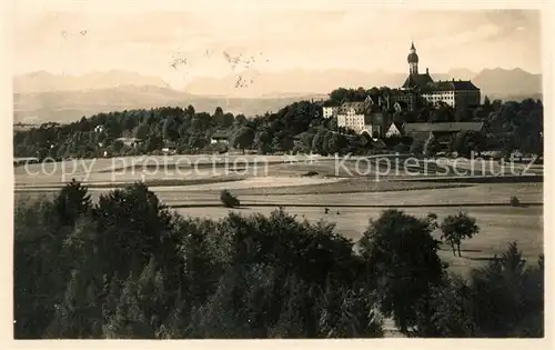 AK / Ansichtskarte Andechs Landschaftspanorama mit Kloster am Ammersee Alpen Andechs
