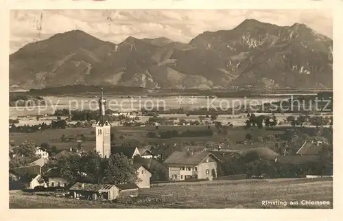 AK / Ansichtskarte Rimsting Ortsansicht mit Kirche Alpenpanorama Rimsting