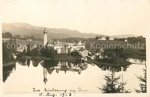 AK / Ansichtskarte Teisendorf_Oberbayern Blick uebers Wasser zur Kirche Wasserspiegelung Teisendorf Oberbayern