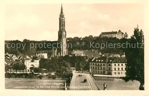 AK / Ansichtskarte Landshut_Isar Isarbruecke Luitpoldbruecke St Martins Kirche Schloss Trausnitz Landshut Isar