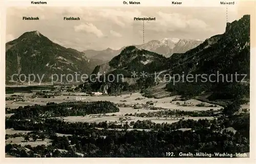 AK / Ansichtskarte Brannenburg Panorama Inntal mit Gmein Milbing Waching Irlach Alpen Fliegeraufnahme Brannenburg