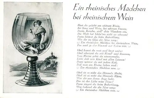 AK / Ansichtskarte Wein Weinglas Gedicht Ein rheinisches Maedchen bei rheinischem Wein Wein