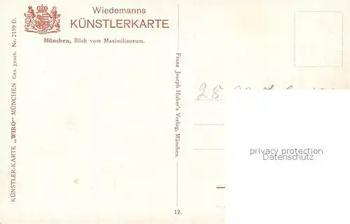 AK / Ansichtskarte Verlag_Wiedemann_WIRO_Nr. 2159 D Muenchen Blick vom Maximilianeum Verlag_Wiedemann_WIRO_Nr.