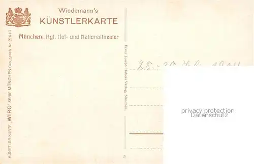 AK / Ansichtskarte Verlag_Wiedemann_WIRO_Nr. 2164 C Muenchen Hof  und Nationaltheater  Verlag_Wiedemann_WIRO_Nr.