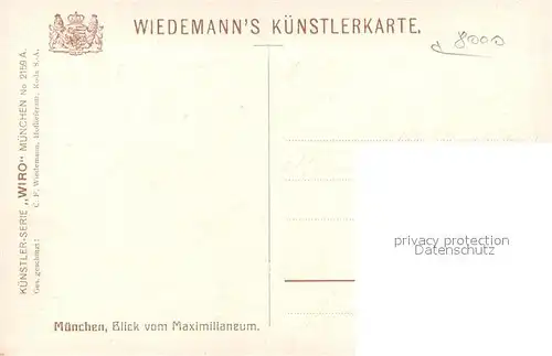 AK / Ansichtskarte Verlag_Wiedemann_WIRO_Nr. 2159 A Muenchen Blick vom Maximilianeum Verlag_Wiedemann_WIRO_Nr.