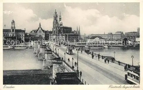 AK / Ansichtskarte Strassenbahn Dresden Friedrich August Bruecke Strassenbahn