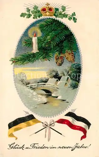 AK / Ansichtskarte Schwarz_Weiss_Rot Fahnen Neujahr Kerze Tannenzapfen Litho Schwarz_Weiss_Rot