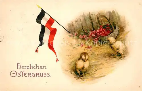 AK / Ansichtskarte Schwarz_Weiss_Rot Fahne Ostern Kueken Litho Schwarz_Weiss_Rot