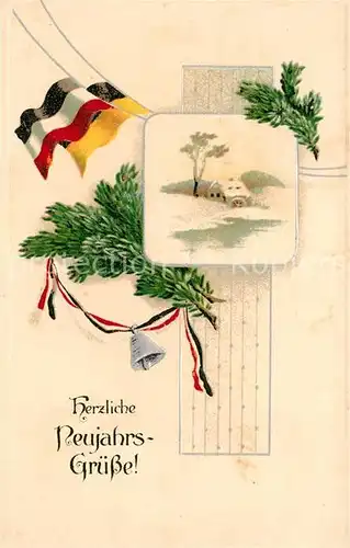 AK / Ansichtskarte Schwarz_Weiss_Rot Neujahr Glocke Litho Schwarz_Weiss_Rot