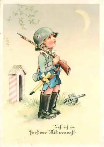 AK / Ansichtskarte Kindersoldaten Kanone Gewehr Holzschwert Kindersoldaten
