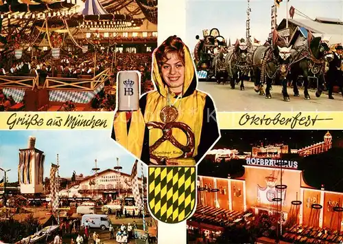 AK / Ansichtskarte Oktoberfest Muenchner Kindl Hofbraeuhaus Zelt Brauereigespann Oktoberfest