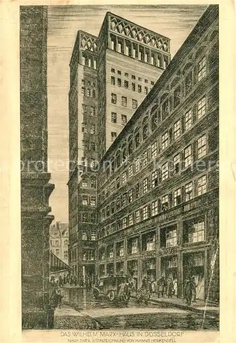 AK / Ansichtskarte Duesseldorf Wilhelm Marx Haus Steinzeichnung Hanns Merkendell Duesseldorf