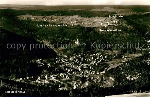 AK / Ansichtskarte Bad_Liebenzell Unterlengenhardt Burghalde Paracelsus Haus Kurort im Schwarzwald Fliegeraufnahme Bad_Liebenzell