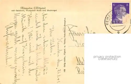 AK / Ansichtskarte Kempten_Allgaeu mit Gaishorn Wertacher Horn und Hochvogel Kempten Allgaeu