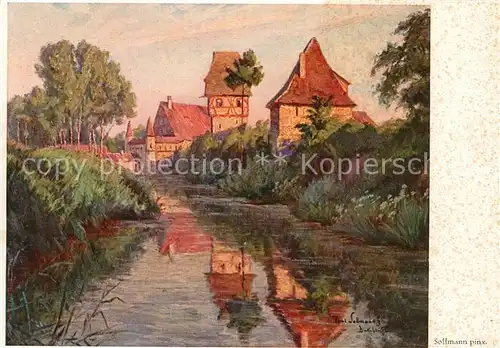 AK / Ansichtskarte Dinkelsbuehl Woernitzpartie mit Stadtmuehle Gemaelde Dinkelsbuehl