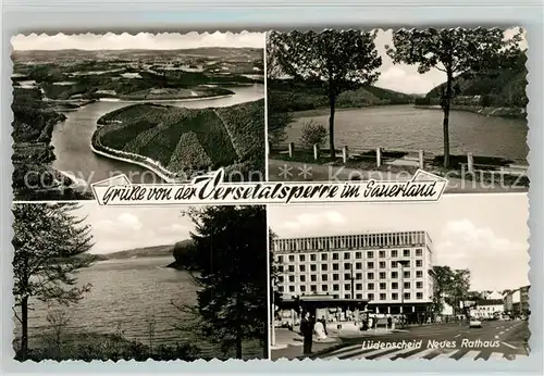 AK / Ansichtskarte Versetalsperre Fliegeraufnahme Stausee Luedenscheid Neues Rathaus Versetalsperre