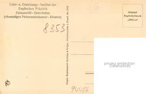 AK / Ansichtskarte Osterhofen_Niederbayern Sankt Josephs Plaetzchen Engliches Fraeulein Damenstift Osterhofen_Niederbayern