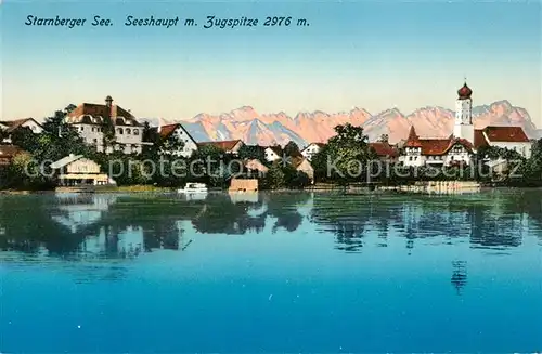 AK / Ansichtskarte Seeshaupt Starnberger See Zugspitze Kirche Seeshaupt