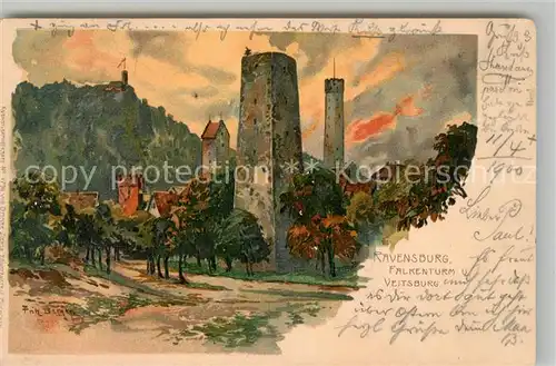 AK / Ansichtskarte Ravensburg_Wuerttemberg Falkenturm Veitsburg K?nstler Fritz Bergem / Ravensburg Wuerttemberg